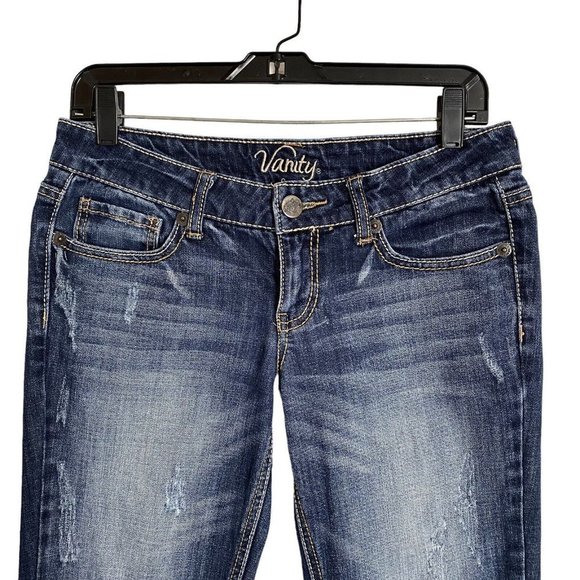 Vanity Dakota Capri Skimmers Denim Jeans Womens Size 28 Distressed Darker Blue - Picture 2 of 8
